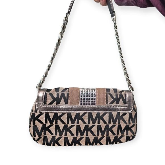Michael Kors Signature MK Suede and Metal Stud Detail Clutch Shoulder Bag - Picture 2 of 14